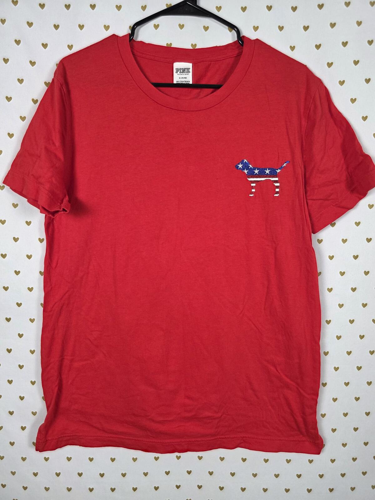 Victorias Secret PINK USA America BLING Flag Sequined Tee shirt MEDIUM
