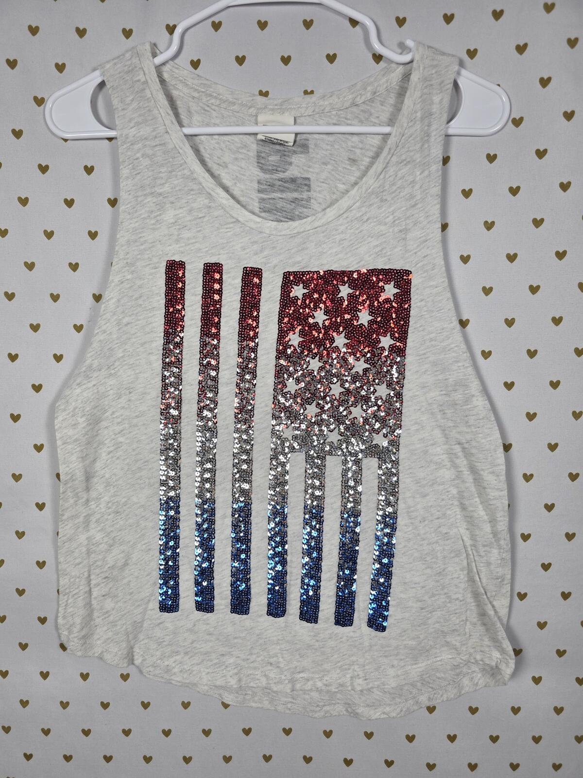 Victorias Secret PINK USA Flag Bling American Tank Top Tee SMALL