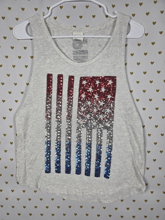 Victorias Secret PINK USA Flag Bling American Tank Top Tee SMALL