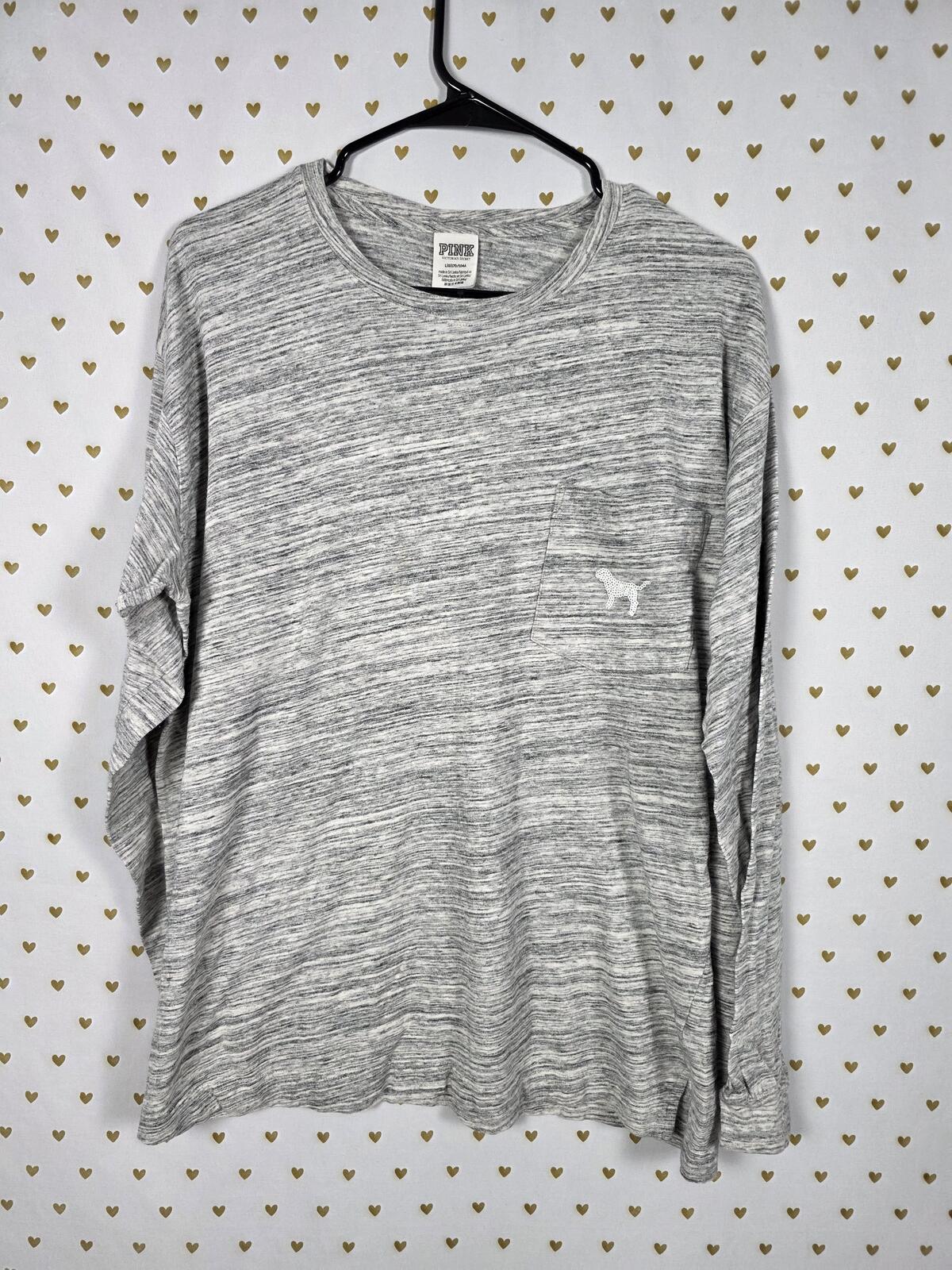 Victorias Secret PINK BLING dog Logo Long sleeve haethered tee shirt LARGE