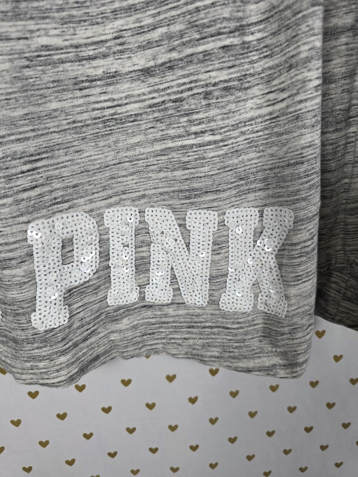 Victorias Secret PINK BLING dog Logo Long sleeve haethered tee shirt LARGE
