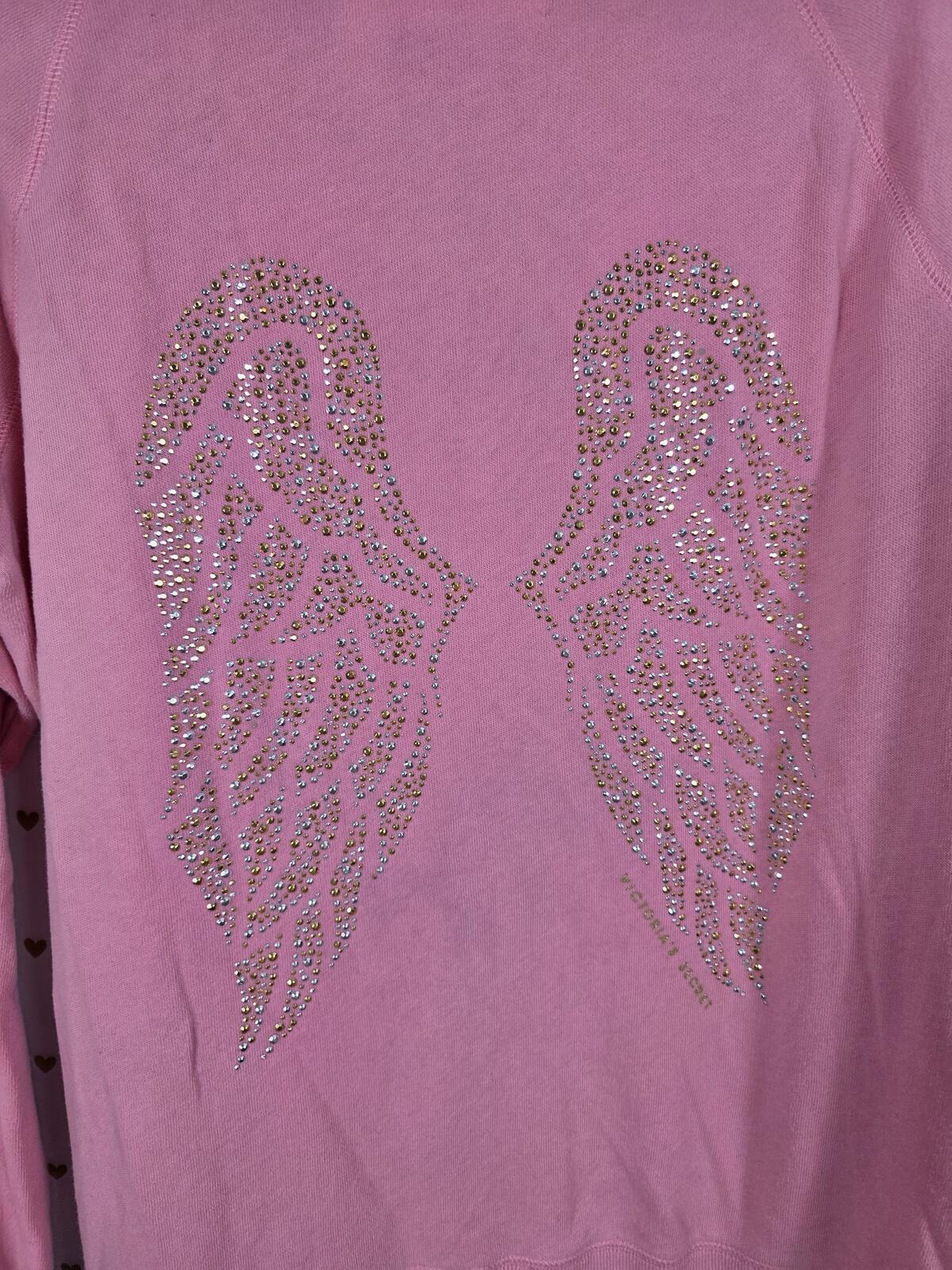 Victorias Secret Large Pink BLING WINGS angels Studded Full zip hoodie jacket