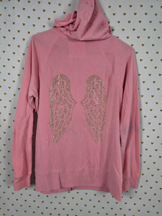 Victorias Secret Large Pink BLING WINGS angels Studded Full zip hoodie jacket
