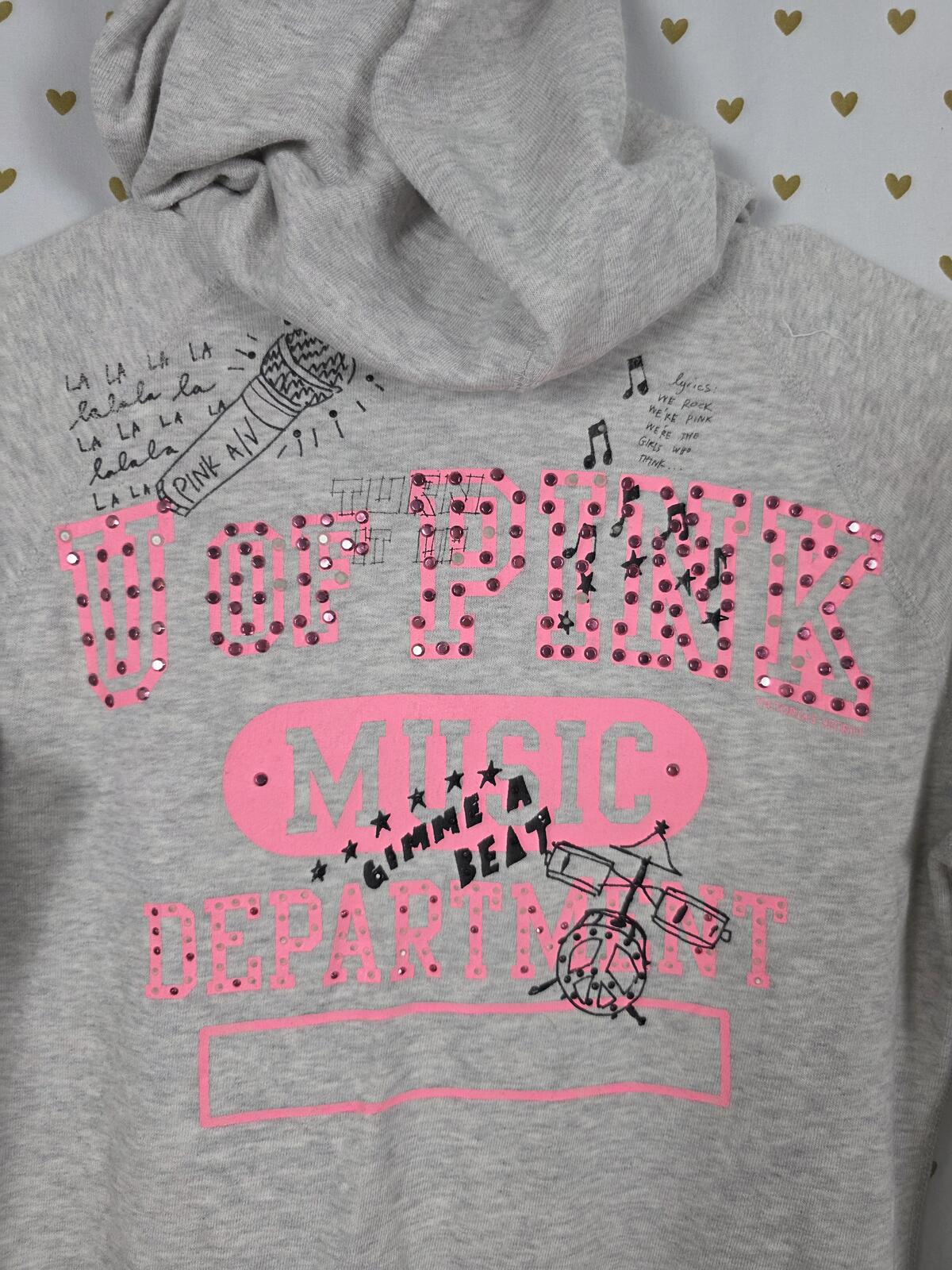PINK Victoria's Secret Music Department Hoodie Studded Graphic Small