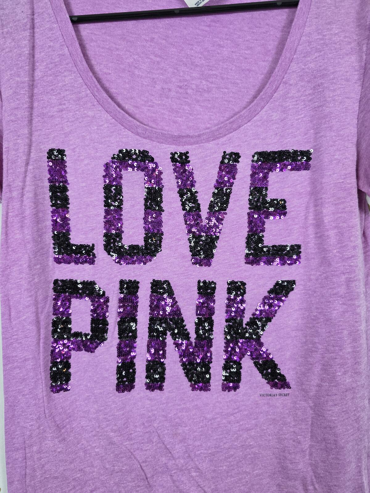 Victorias Secret PINK Large Vintage Bling Logo Y2k Tee shirt Purple
