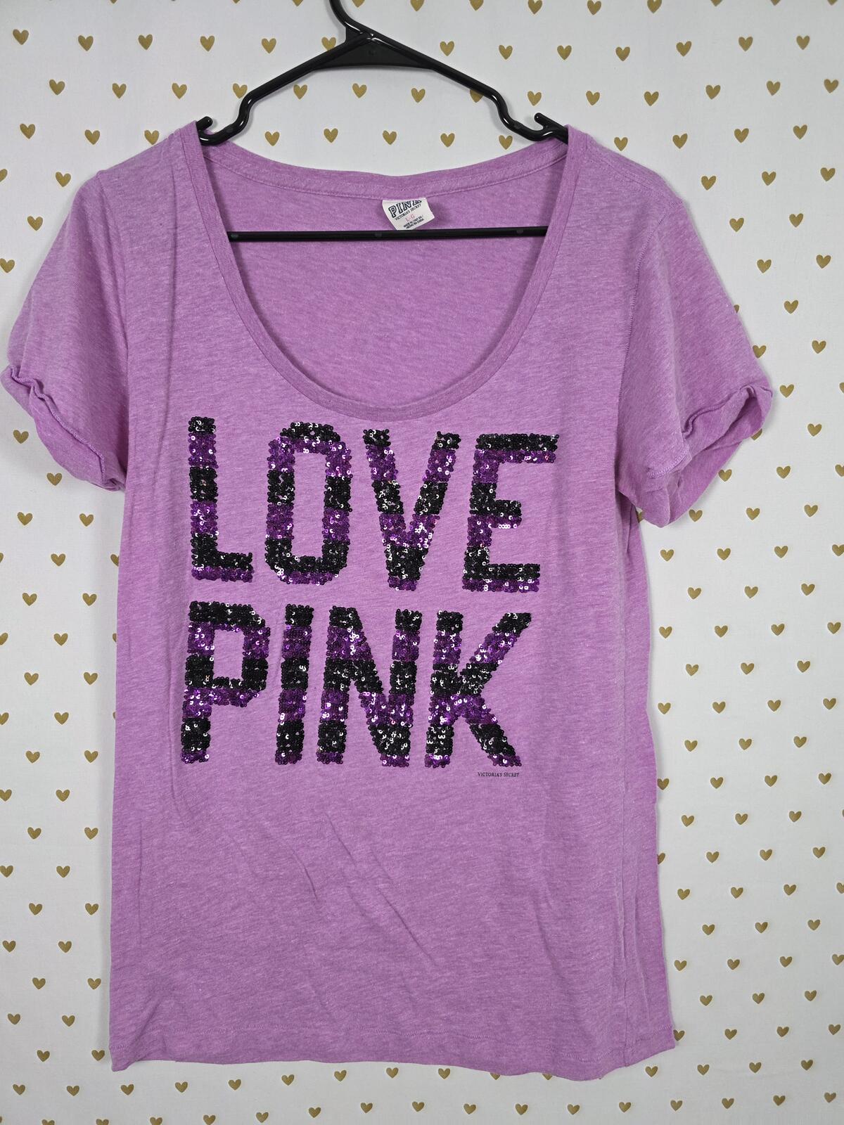 Victorias Secret PINK Large Vintage Bling Logo Y2k Tee shirt Purple
