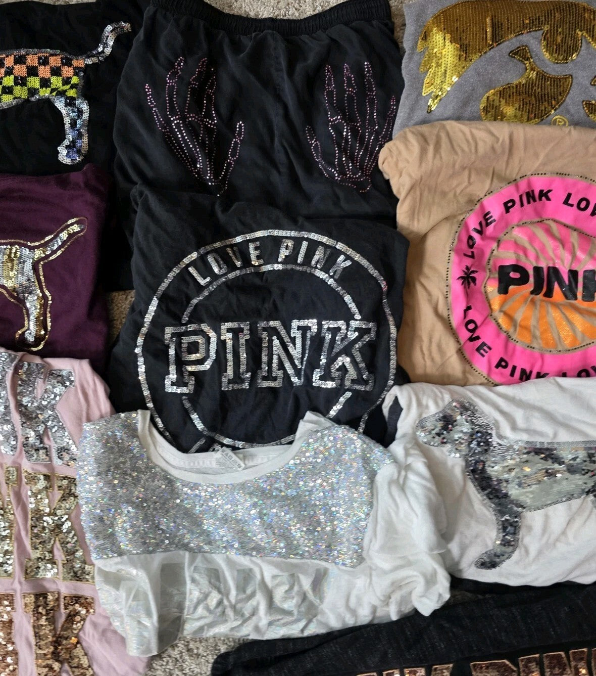 Lot of 12 Pcs Victoria's Secret and PINK Shirts Hoodie Sweats FLAWED BLING