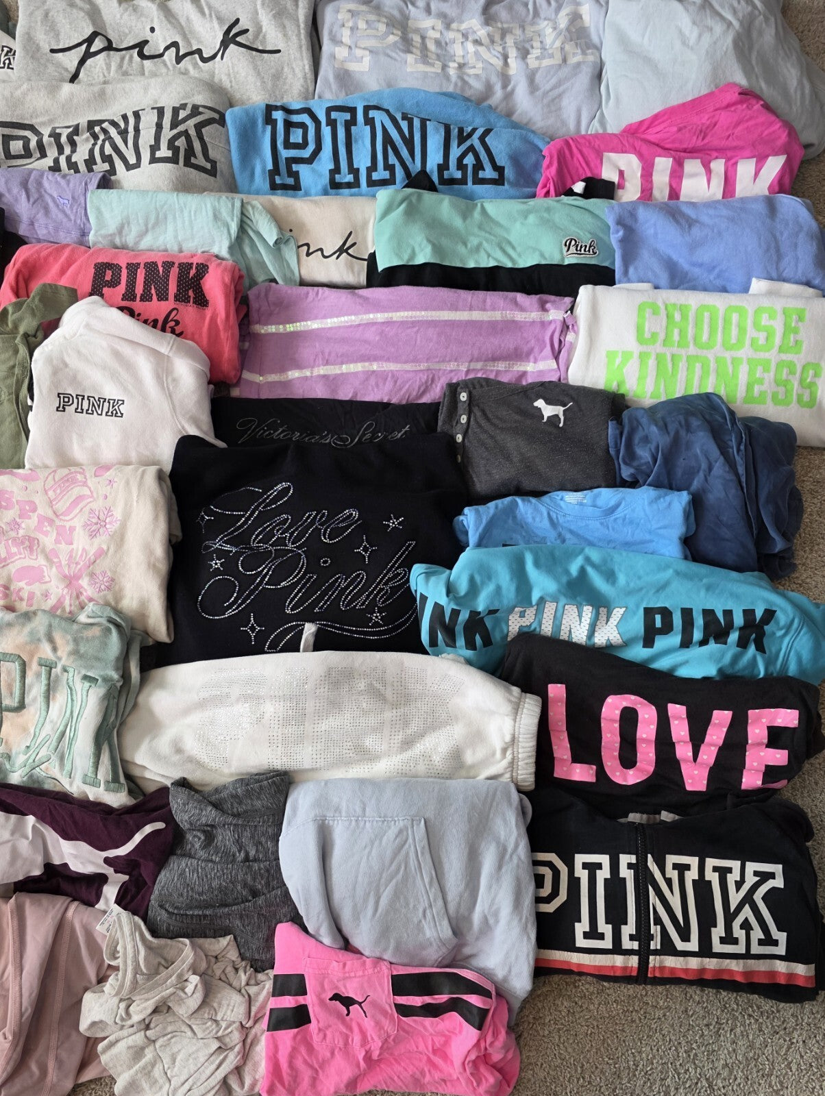 Lot of 45Pcs Victoria's Secret and PINK Shirts Hoodie Leggings (stains/wear)
