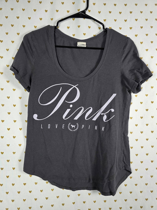 Victorias Secret PINK LOVE Logo Grey Soft Tee Shirt SMALL