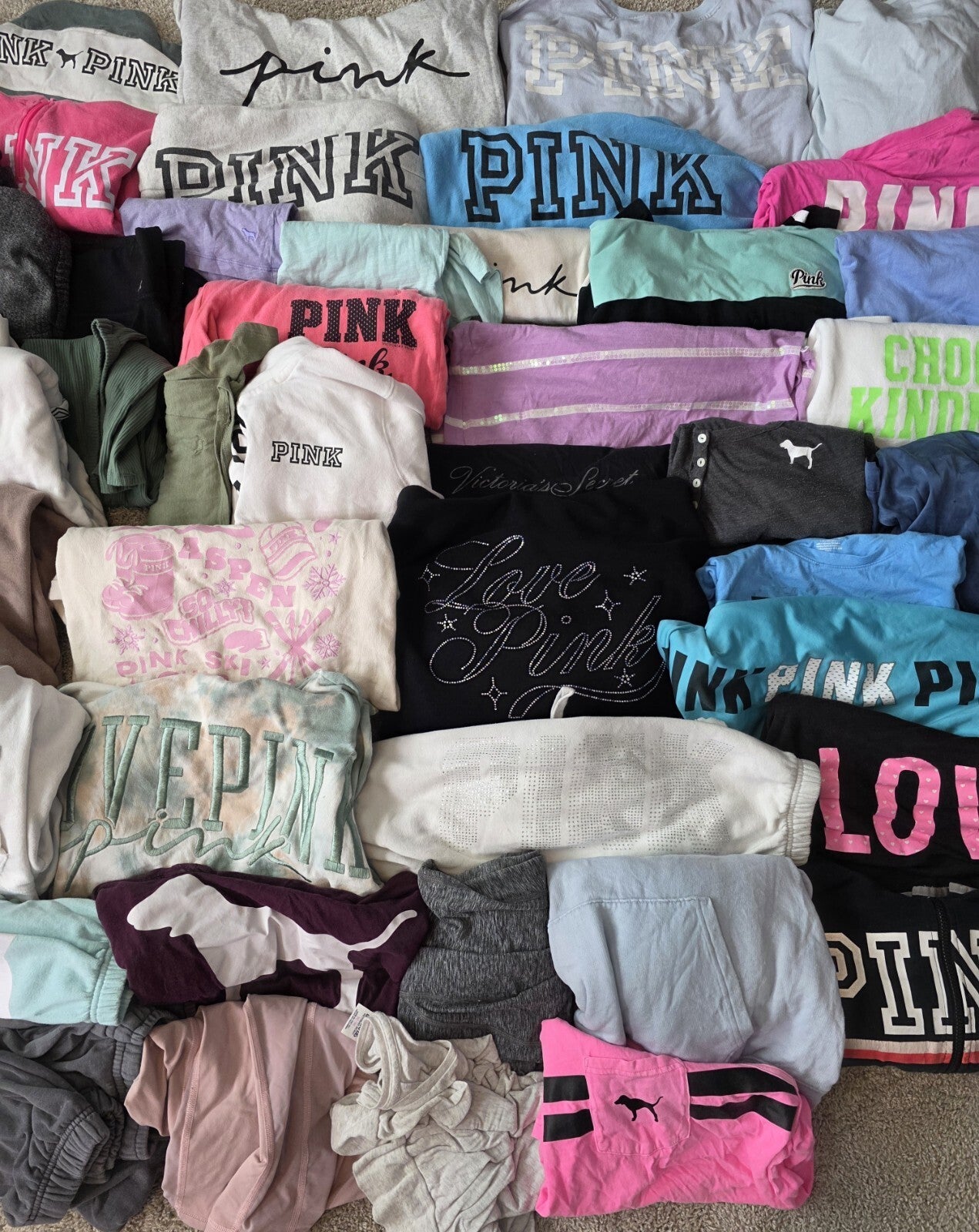 Lot of 45Pcs Victoria's Secret and PINK Shirts Hoodie Leggings (stains/wear)