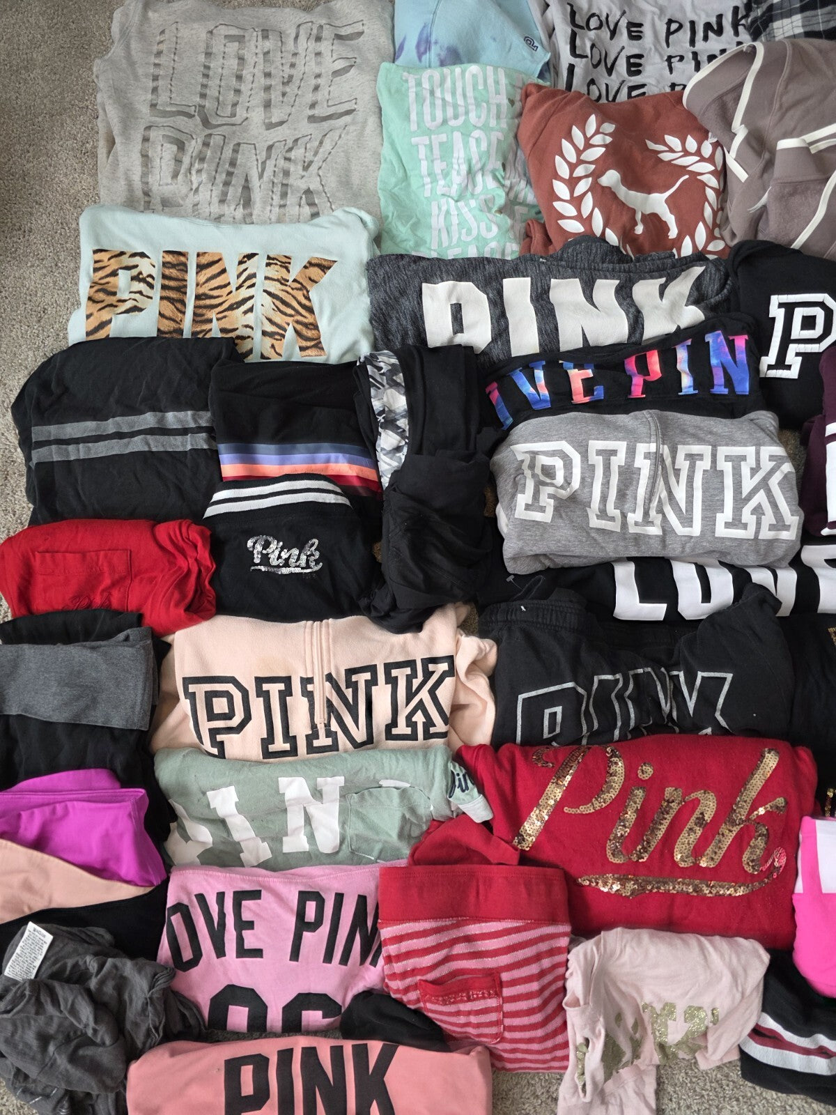 Lot of 50Pcs Victoria's Secret and PINK Shirts Hoodie Leggings (stains/wear)