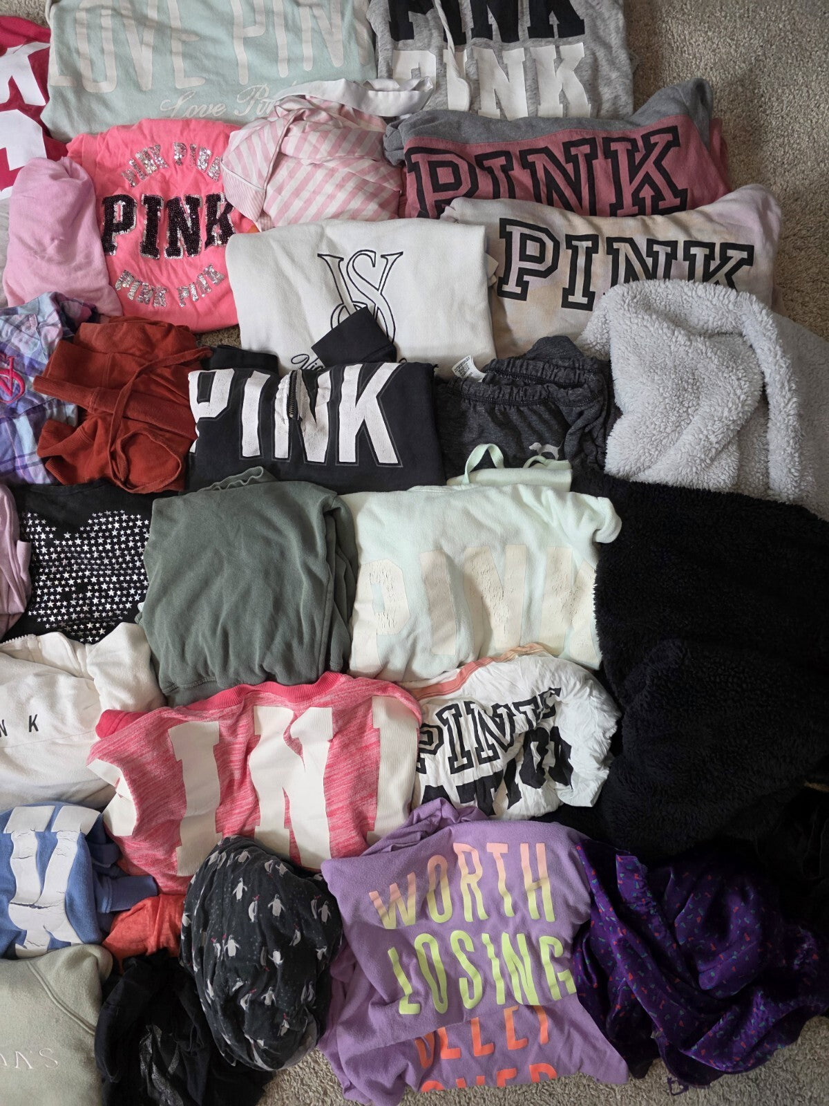 Lot of 43 Pcs Victoria's Secret and PINK Shirts Hoodie Leggings (stains/wear)