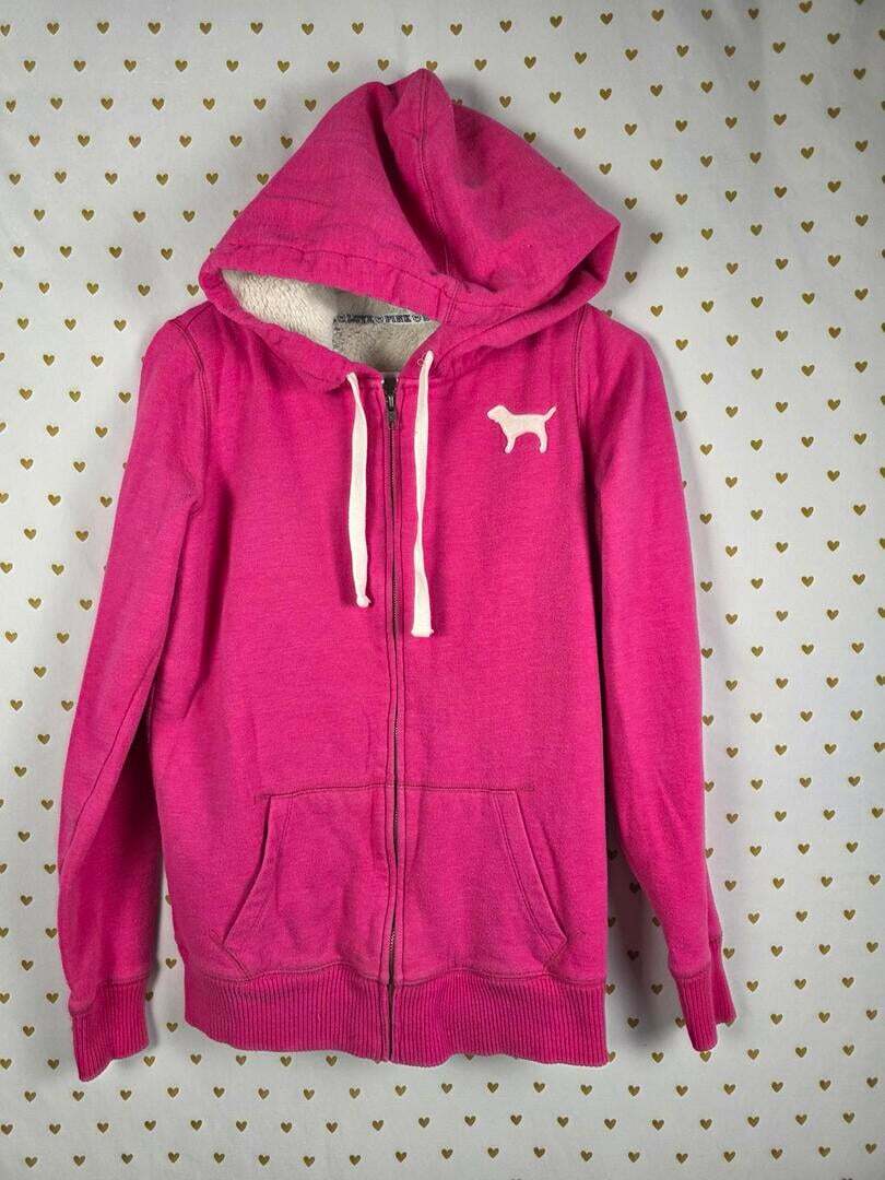 Victorias Secret Pink VINTAGE Embroidered LOVE Hoodie Y2k FUR LINED Small