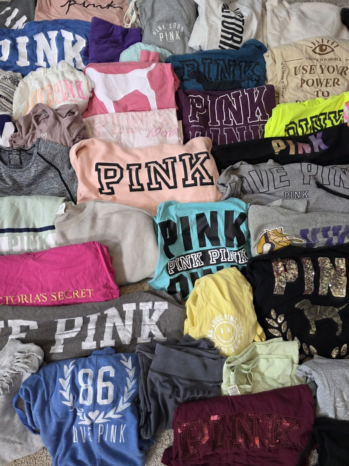 Lot of 50 Pcs Victoria's Secret and PINK Shirts Hoodie Leggings (stains/wear)