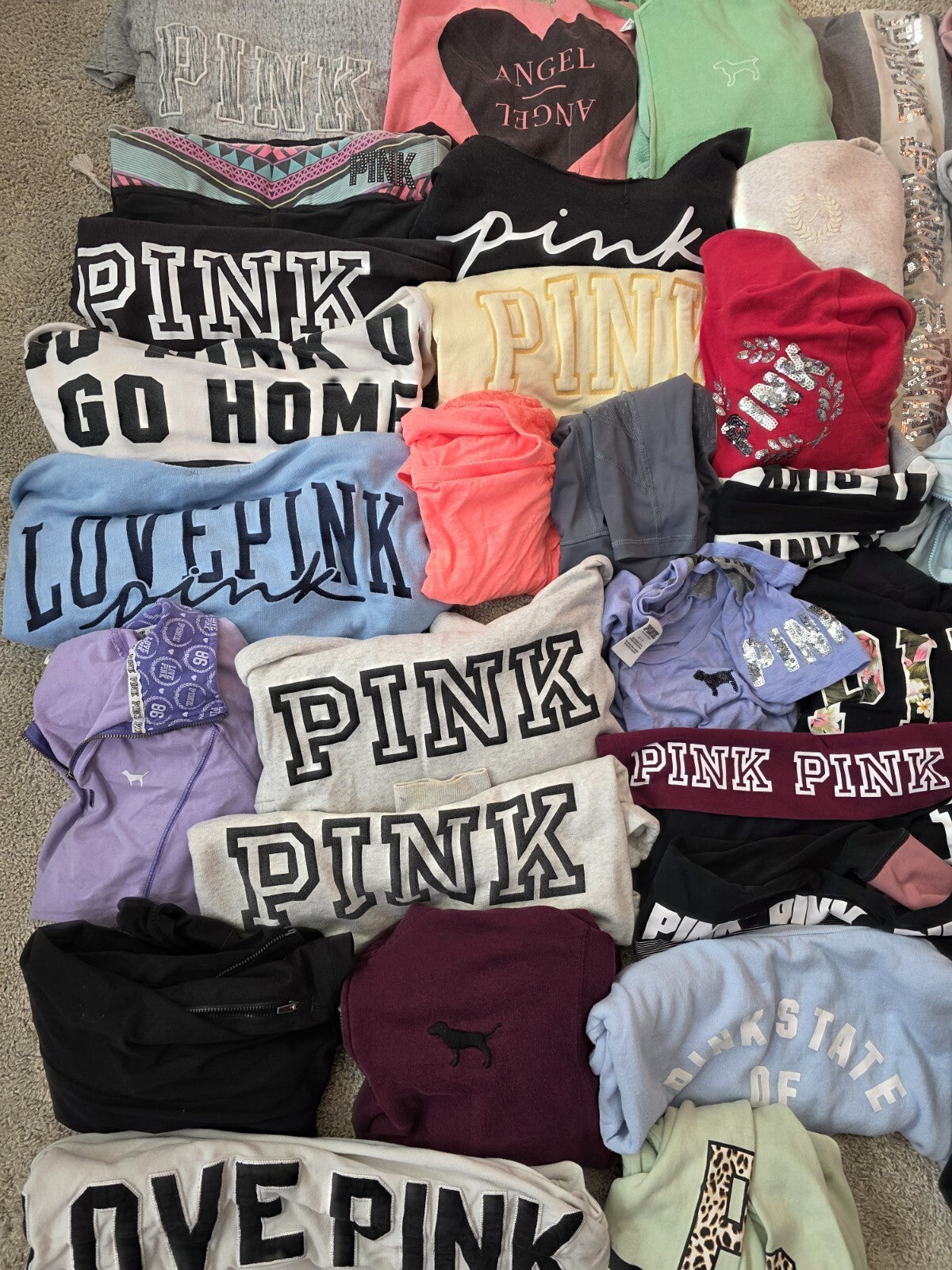 Lot of 37 Pcs Victoria's Secret and PINK Shirts Hoodie Leggings (stains/wear)