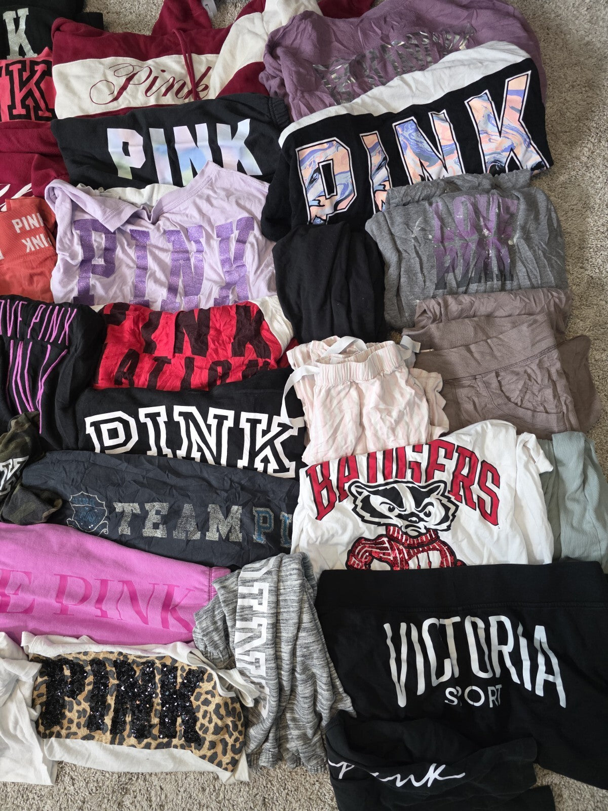 Lot of 43 Pcs Victoria's Secret and PINK Shirts Hoodie Leggings (stains/wear)