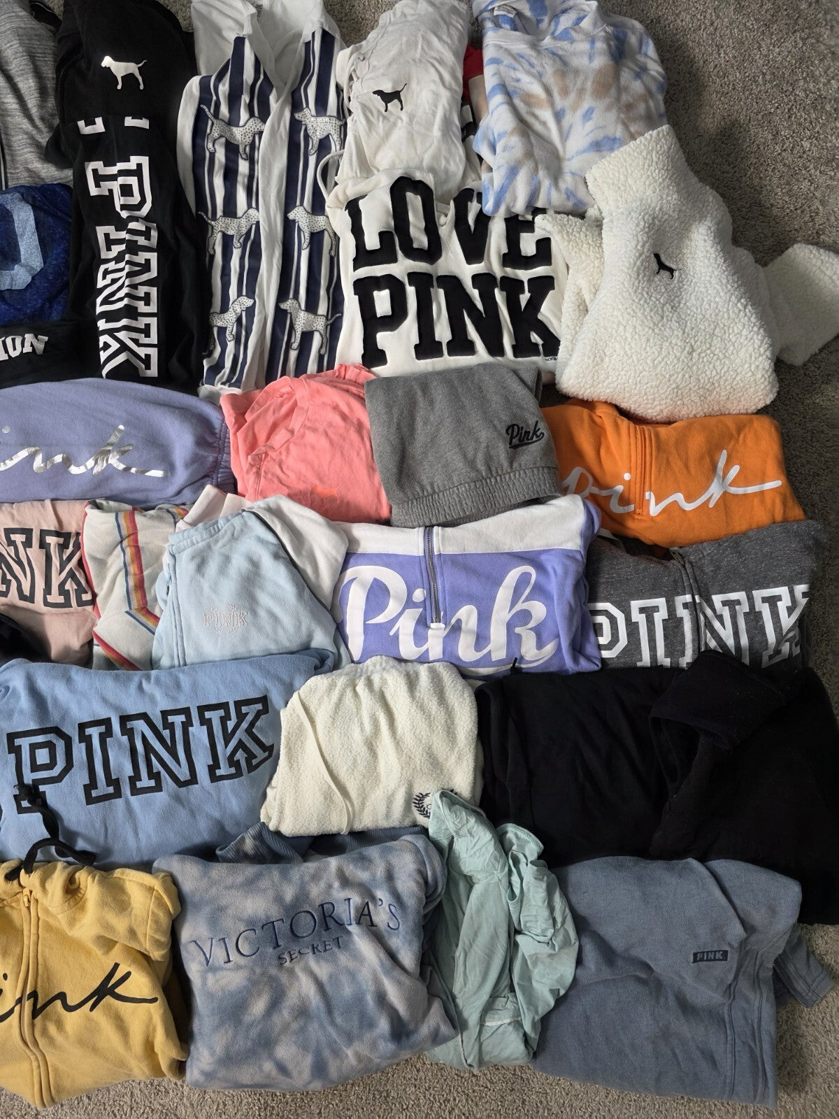 Lot of 36 Pcs Victoria's Secret and PINK Shirts Hoodie Leggings (stains/wear)