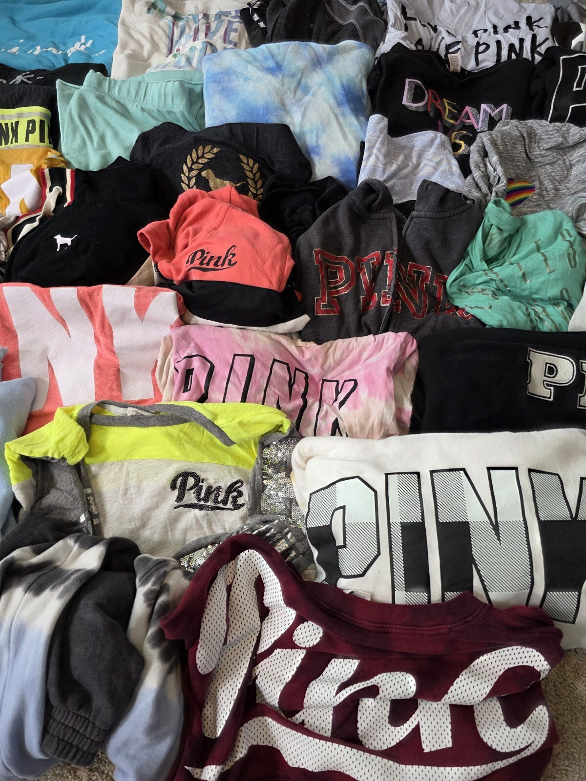 Lot of 38 Pcs Victoria's Secret and PINK Shirts Hoodie Leggings (stains/wear)