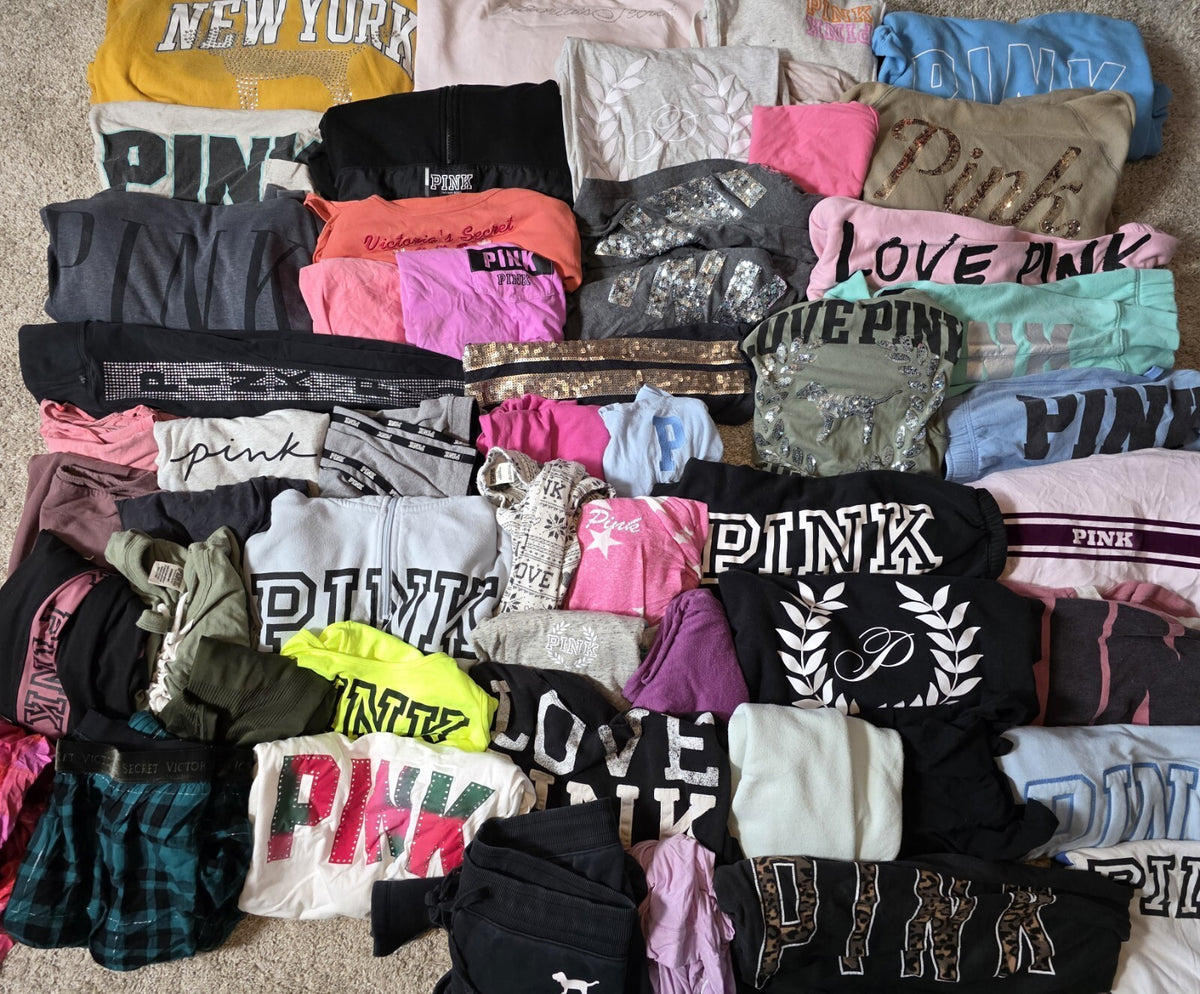 Lot of 52 Pcs Victoria's Secret and PINK Shirts Hoodie Leggings (stains/wear)