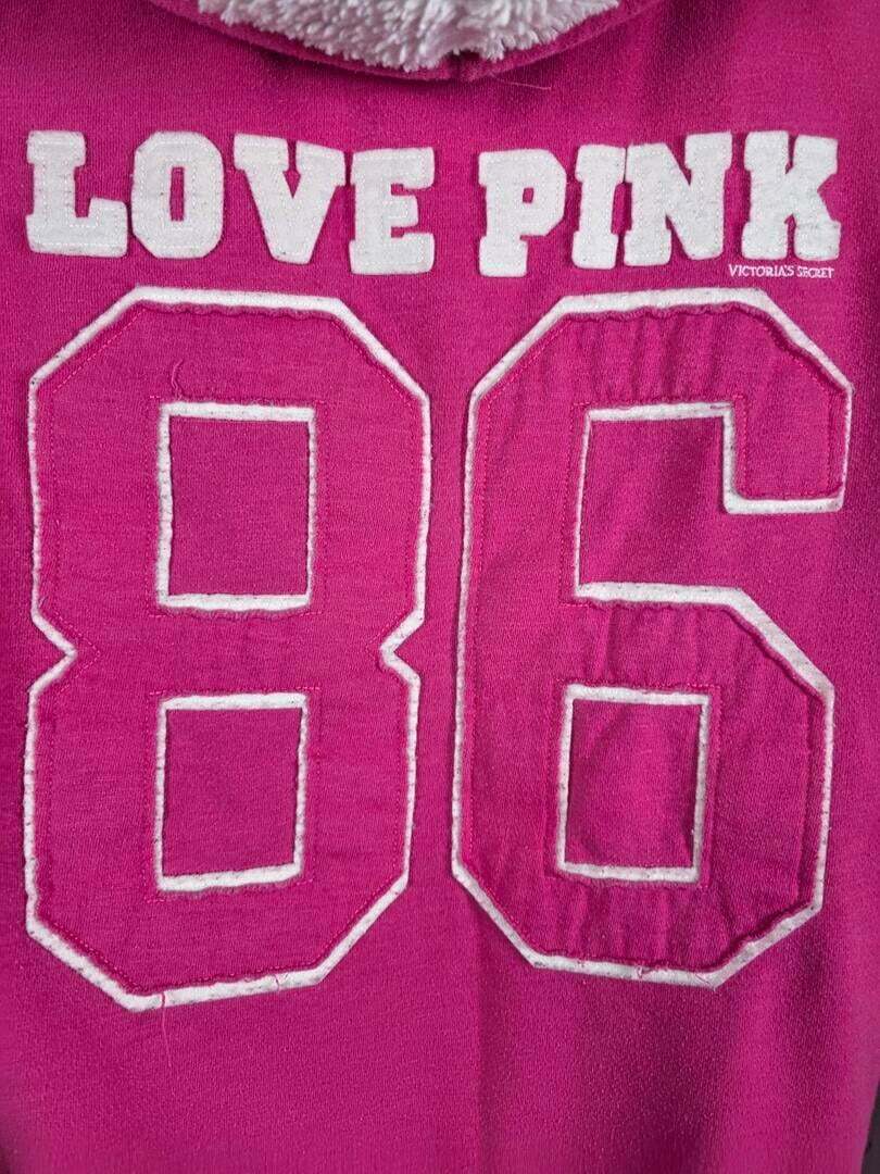 Victorias Secret Pink VINTAGE Embroidered LOVE Hoodie Y2k FUR LINED Small