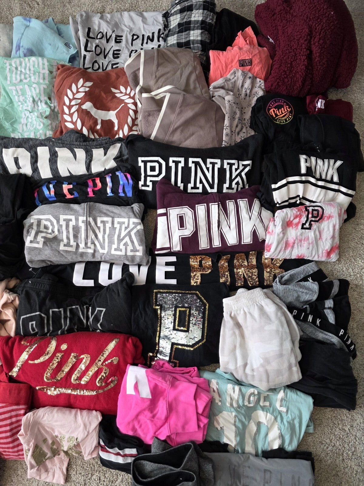 Lot of 50Pcs Victoria's Secret and PINK Shirts Hoodie Leggings (stains/wear)