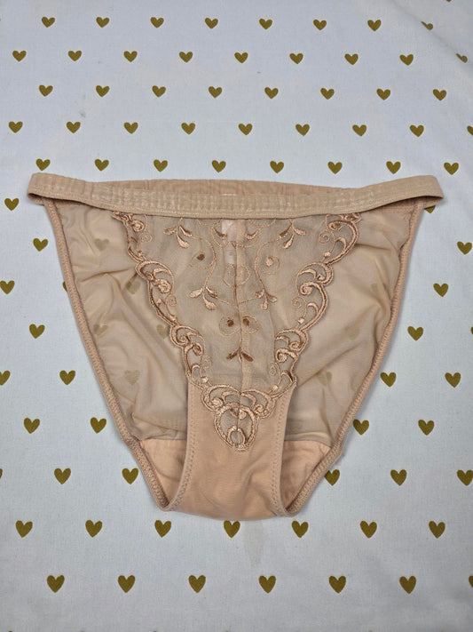 Victorias Secret VTG Beige Embroidered String Bikini Panties  Small Y2K '00