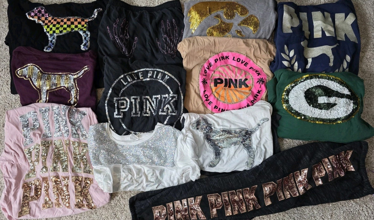 Lot of 12 Pcs Victoria's Secret and PINK Shirts Hoodie Sweats FLAWED BLING