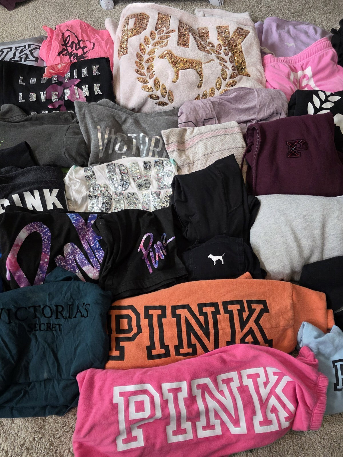 Lot of 41 Pcs Victoria's Secret and PINK Shirts Hoodie Leggings (stains/wear)