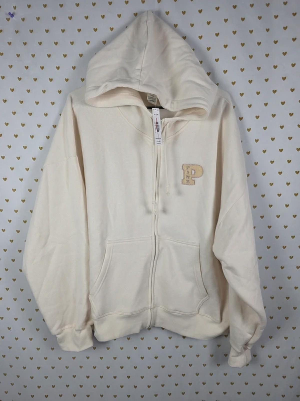 Victorias secret Pink new NWT Embroidered logo hoodie full zip jacket xl