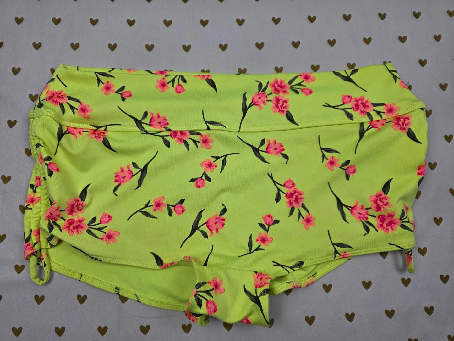 Victorias Secret PINK Neon Floral GYM TO SWIM Shortie Shorts Swim Bottoms LARGE