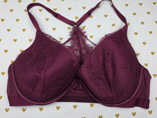 Victorias Secret maroon racerback 36d very sexy plunge bra