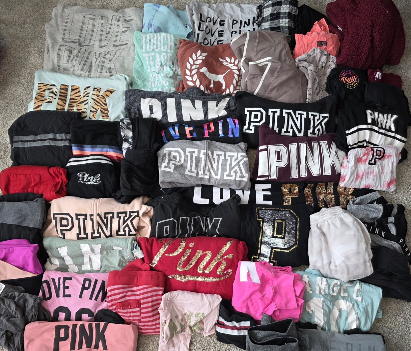 Lot of 50Pcs Victoria's Secret and PINK Shirts Hoodie Leggings (stains/wear)