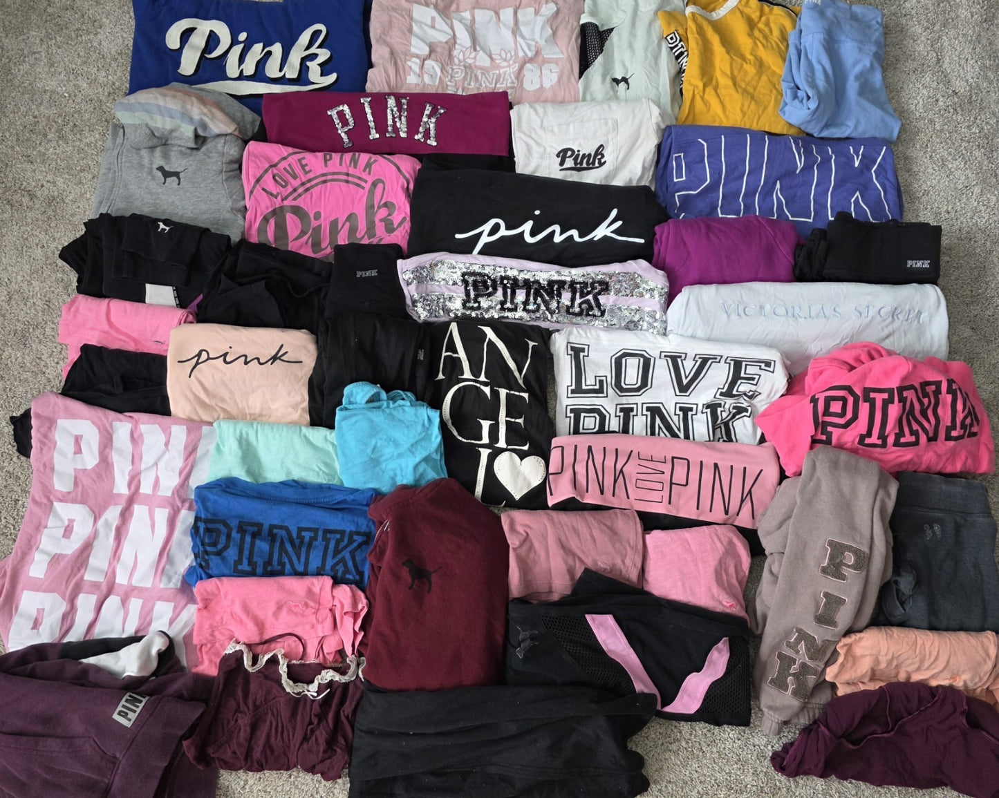 Lot of 42 pcs Victoria's Secret and PINK Shirts Hoodie Leggings (stains/wear)