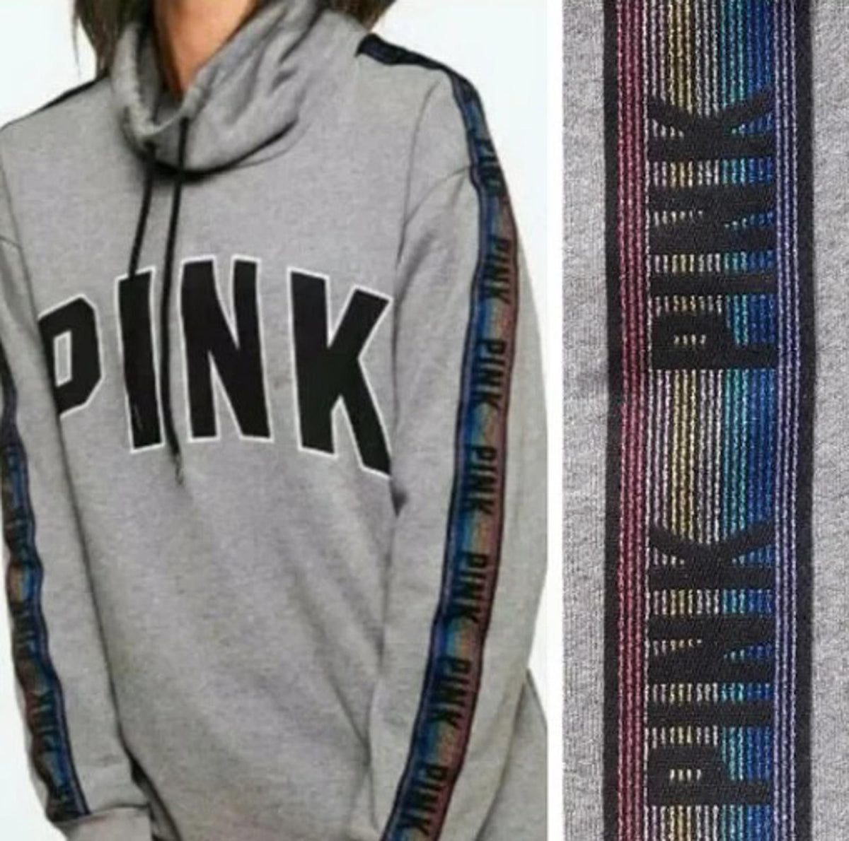 Victorias Secret Pink RAINBOW SHINE SLEEVE Slouchy Neck Sweater Campus Sweater S