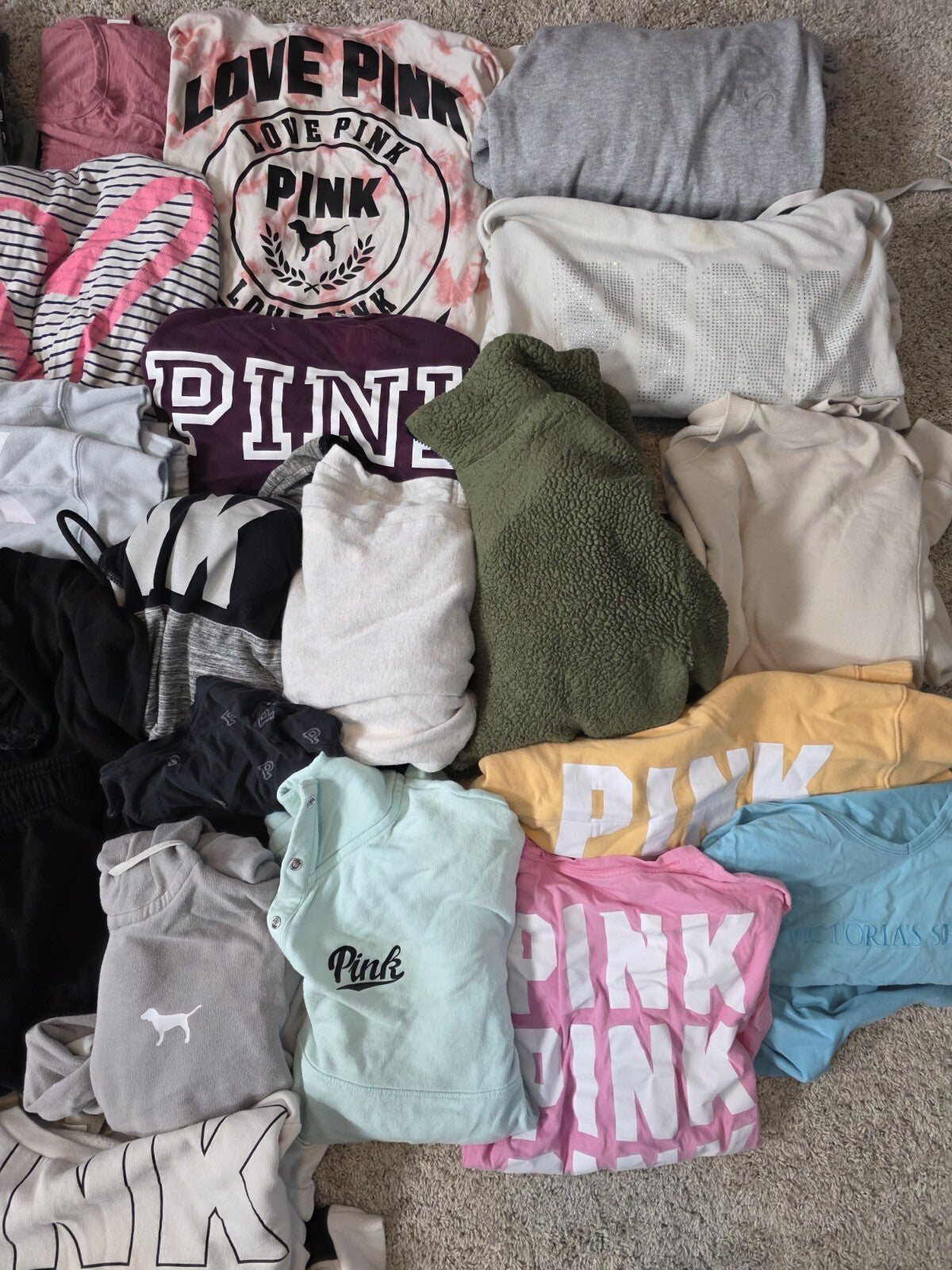 Lot of 25 Pcs Victoria's Secret and PINK Shirts Hoodie Leggings (stains/wear)