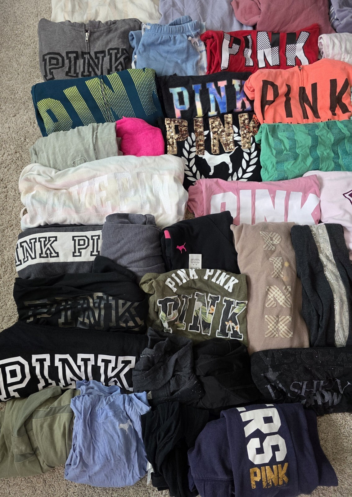 Lot of 44Pcs Victoria's Secret and PINK Shirts Hoodie Leggings (stains/wear)