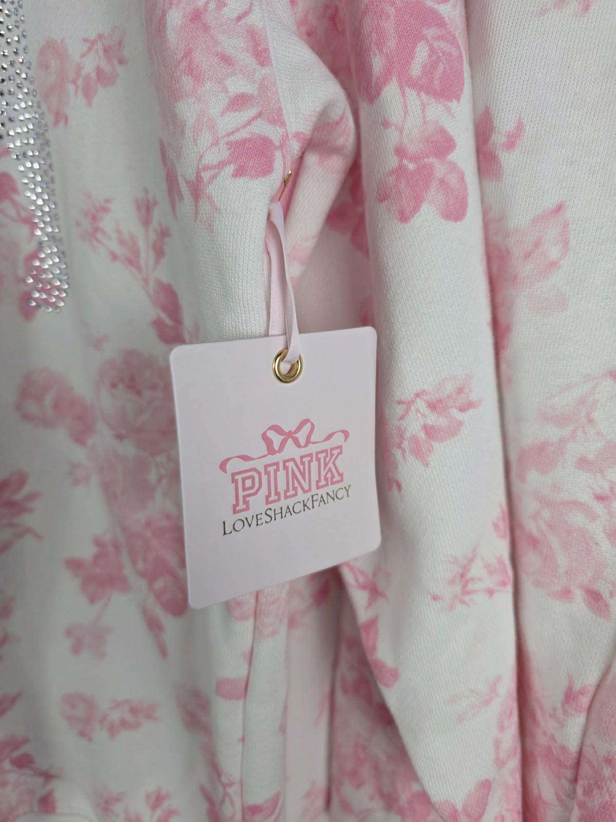 NWT XS LoveShackFancy VS Pink Sweatpants BLING SET Sweatshirt Everblooming White