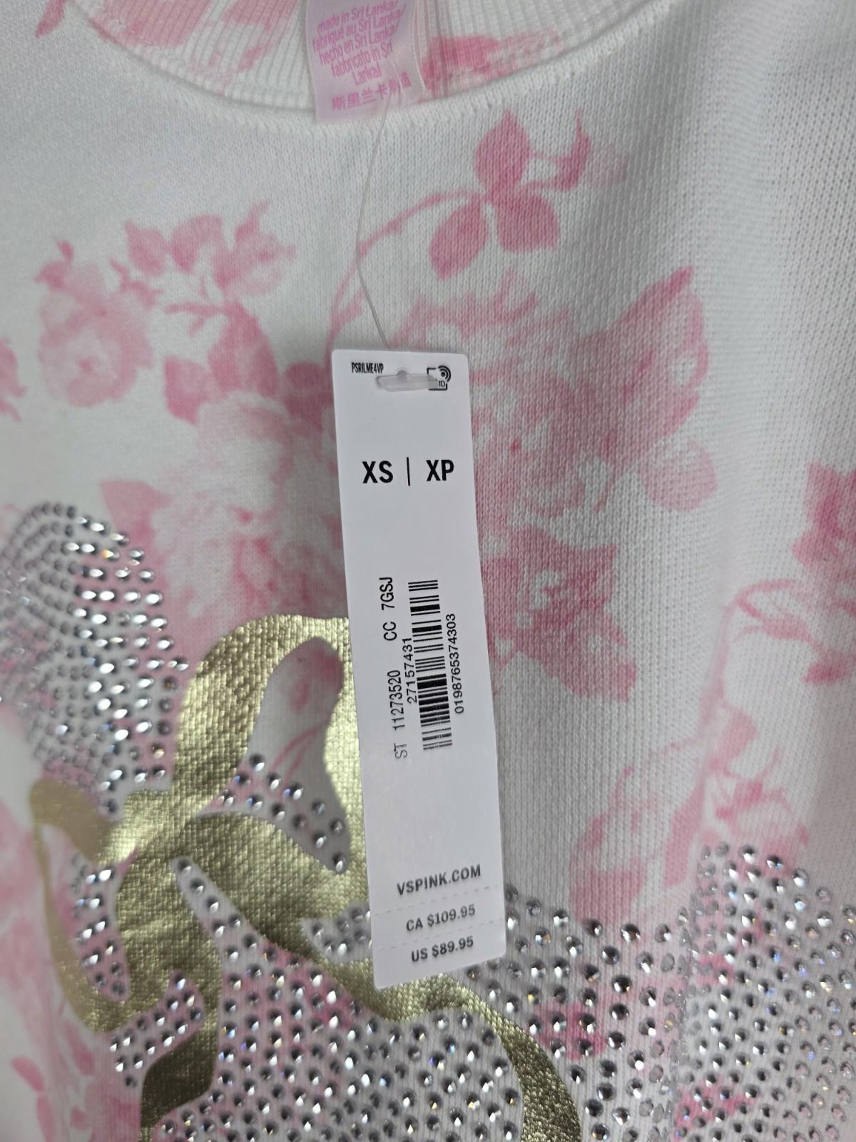 NWT XS LoveShackFancy VS Pink Sweatpants BLING SET Sweatshirt Everblooming White