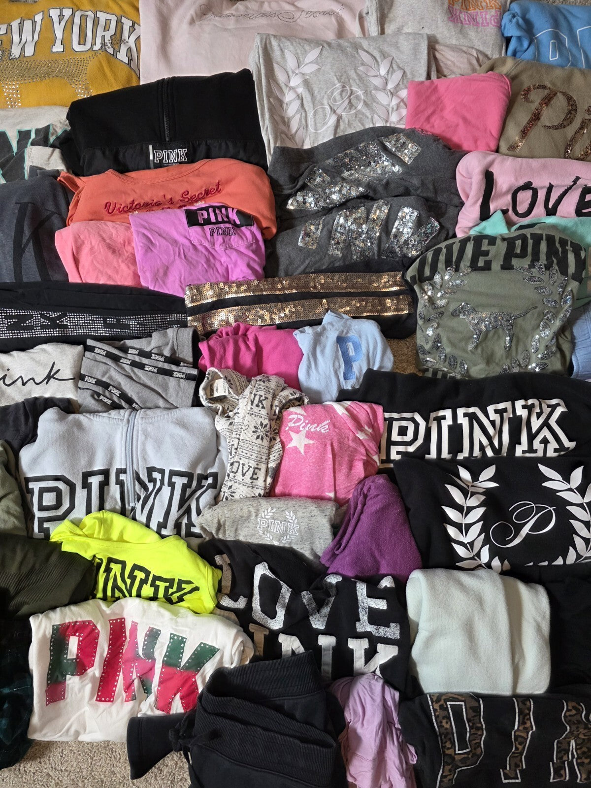 Lot of 52 Pcs Victoria's Secret and PINK Shirts Hoodie Leggings (stains/wear)