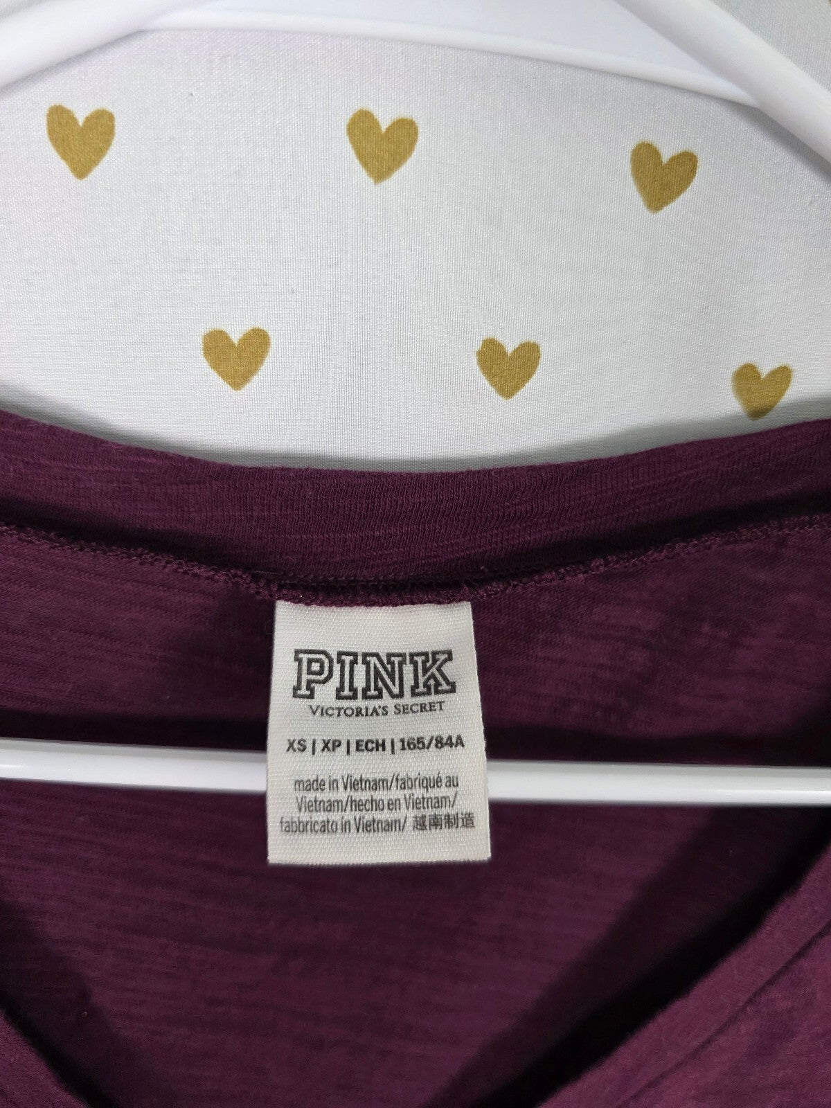 Victorias Secret PINK Bling V neck Studded Rhinestone Logo Maroon Tee Shirt XS