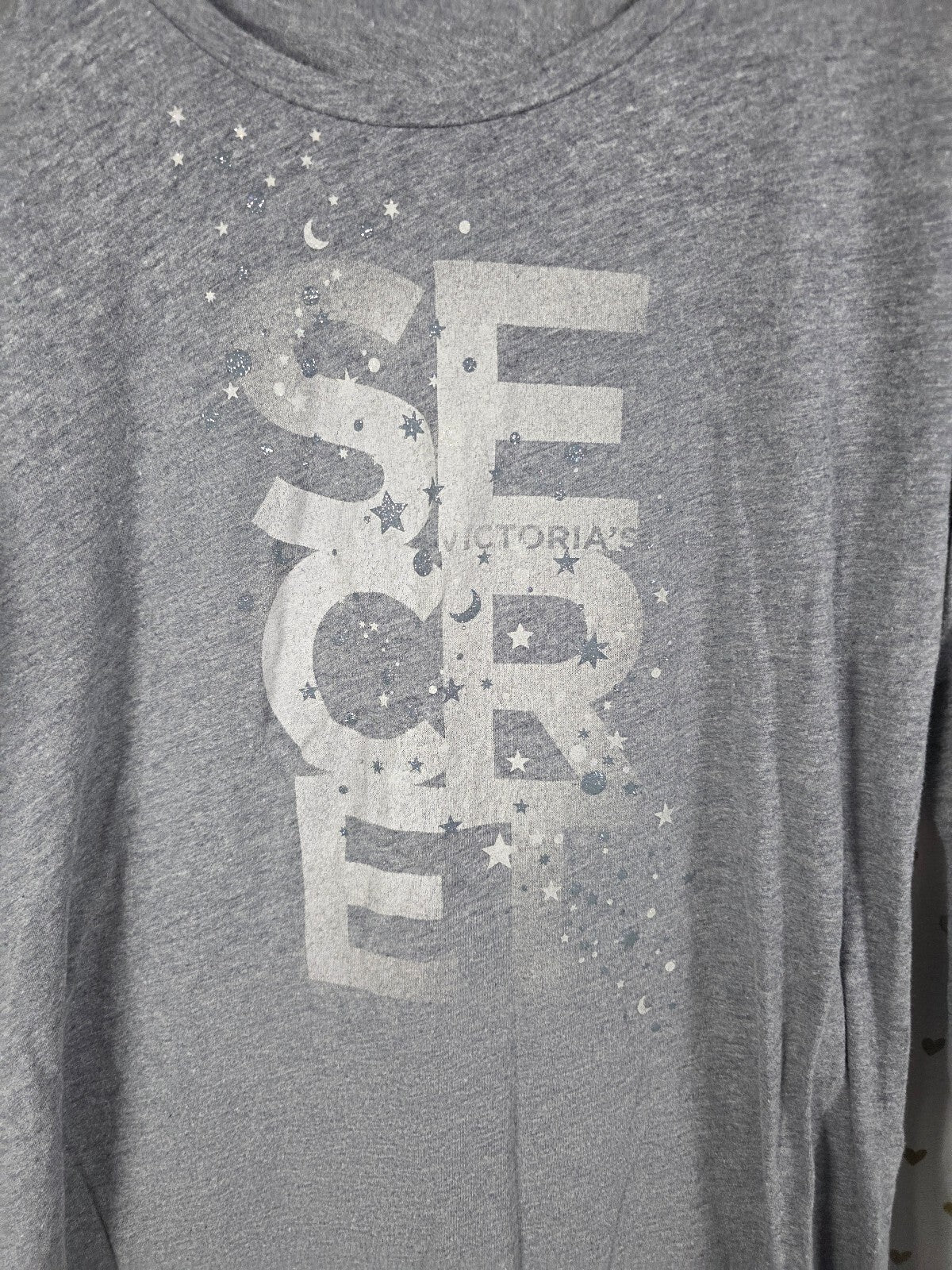 Victorias Secret Bling Grey Soft Long Sleeve Sleep Shirt nightgown Large