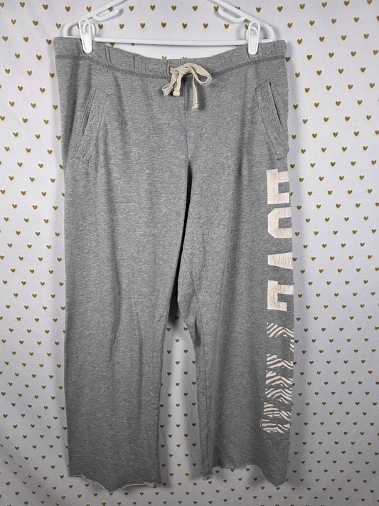 Victoria's Secret PINK Gray LOVE Boyfriend Zebra Wide Leg Lounge Pants M Flared