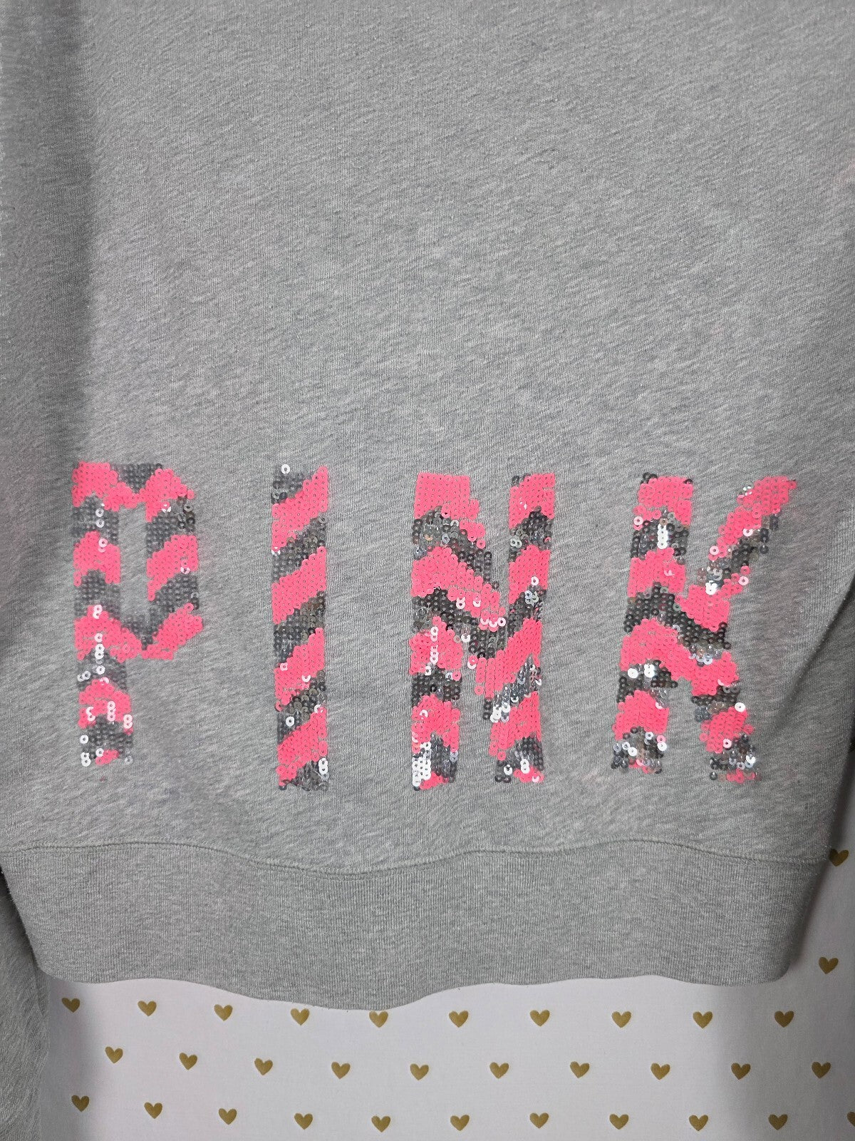 Victoria's Secret PINK Sequin Chevron Hoodie Jogger Set Gray Pink M/XS