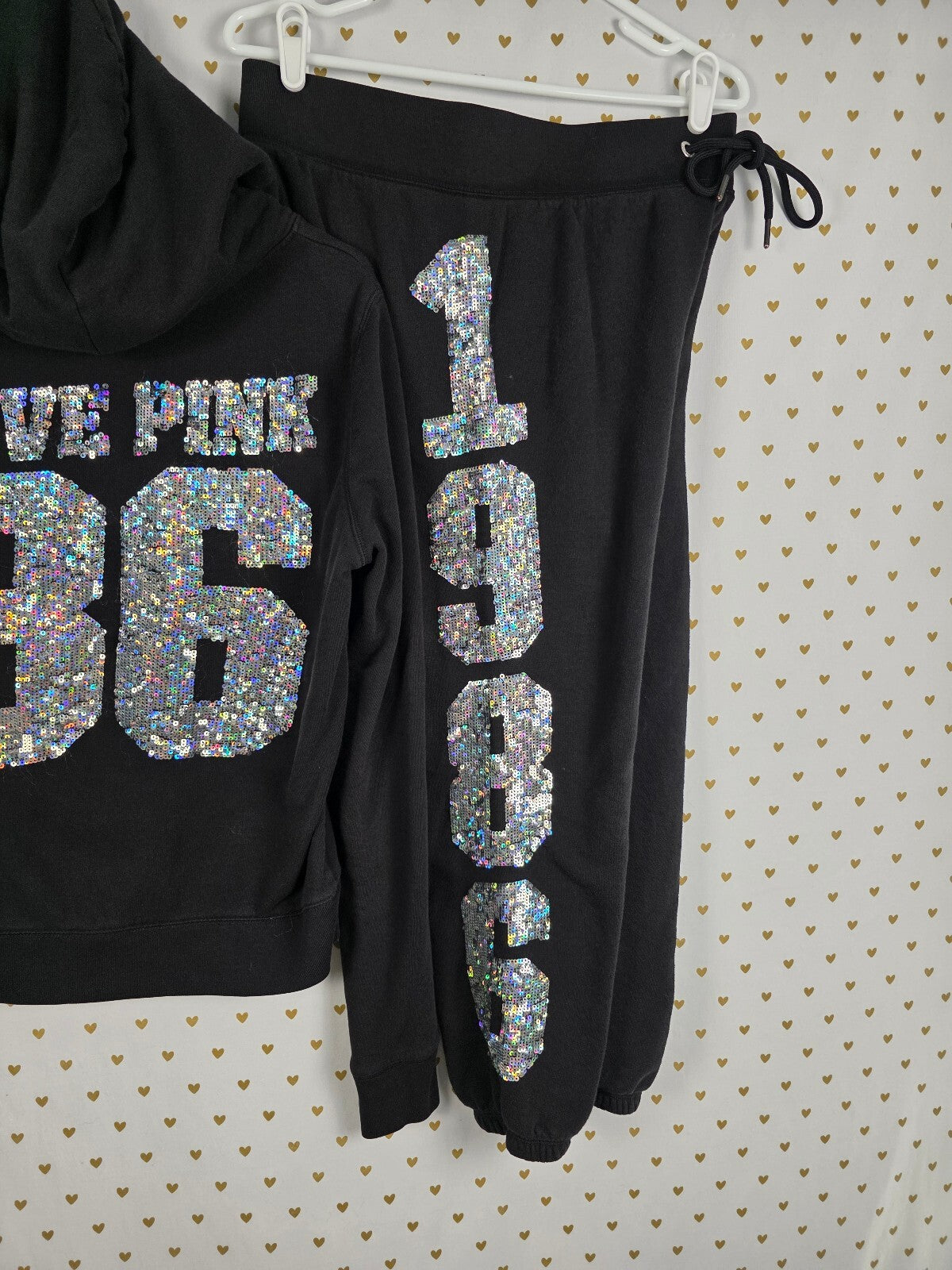 Victoria's Secret PINK MEGA BLING 86 Sequin Hoodie Jogger Set M RARE HTF