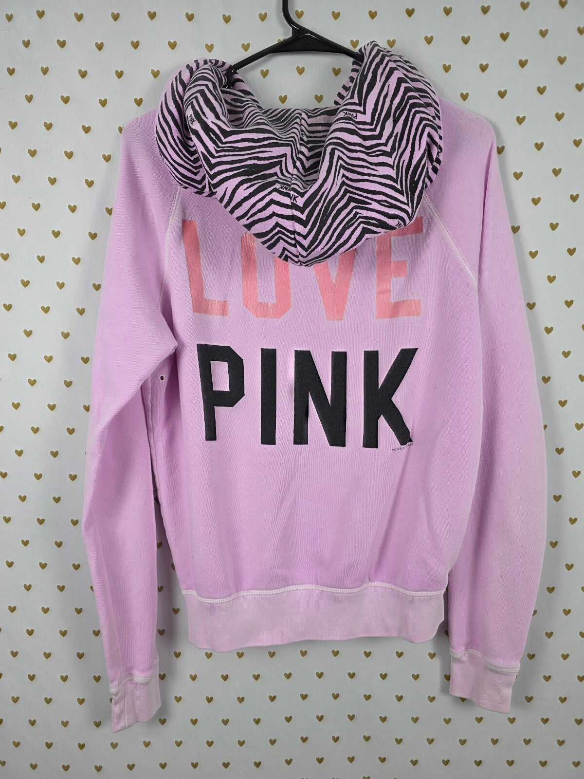 Victorias Secret Pink ZEBRA animal Print Vintage Hoodie Full zip Jacket SMALL