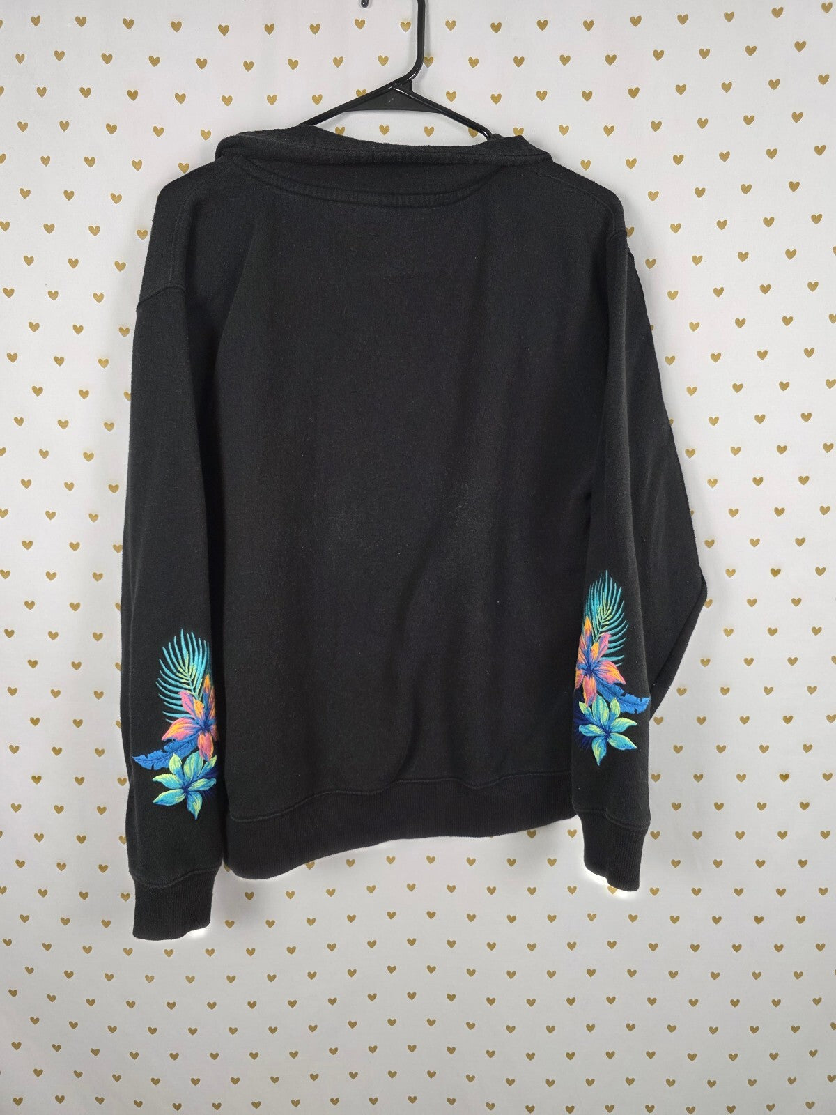 Victorias Secret Pink Embroidered Hibiscus Quarter Zip Logo Sweater Shirt MED