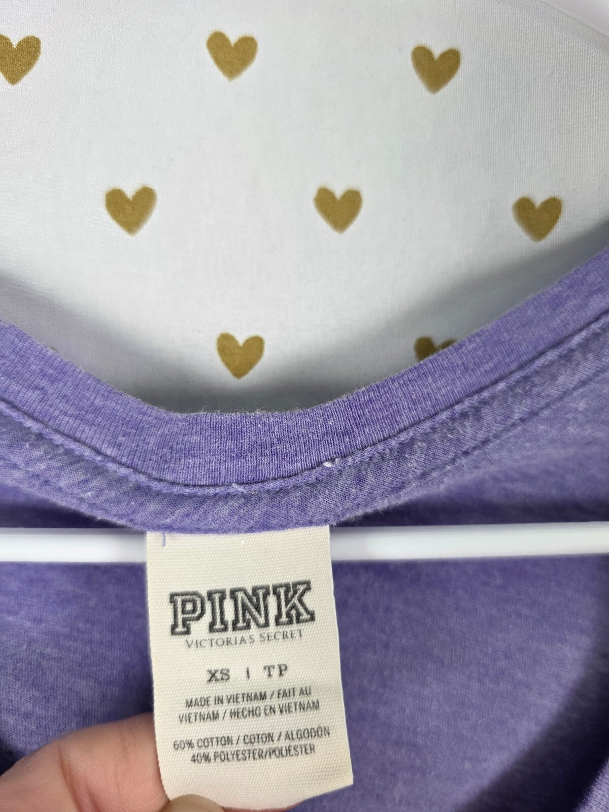 Victorias Secret PINK Purple V neck Holographic Logo Tee shirt XS
