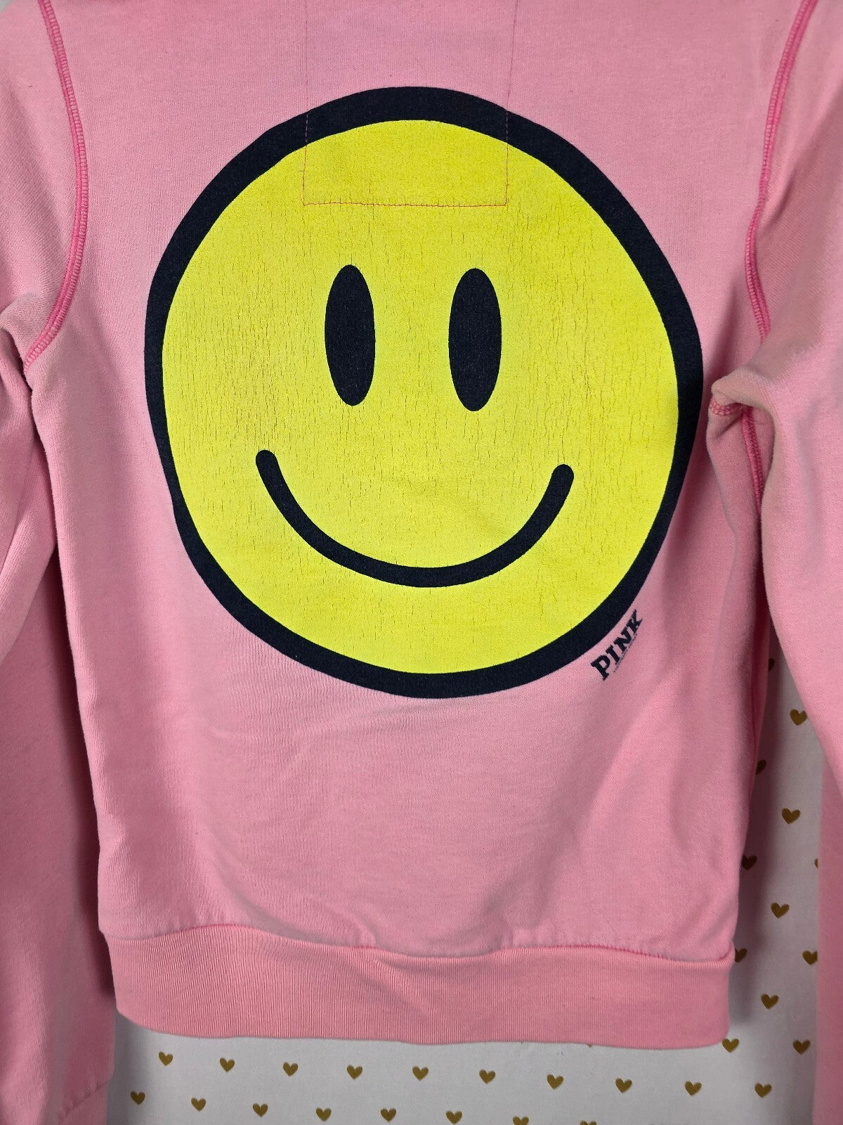 Victorias Secret Pink Vintage Y2k Preppy Happy Face Hoodie Jacket Medium