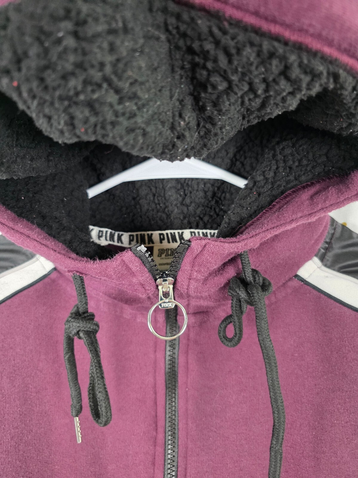 Victorias Secret Pink Embroidered Hood Dog Logo Sweater Pullover XS OVERSIZED