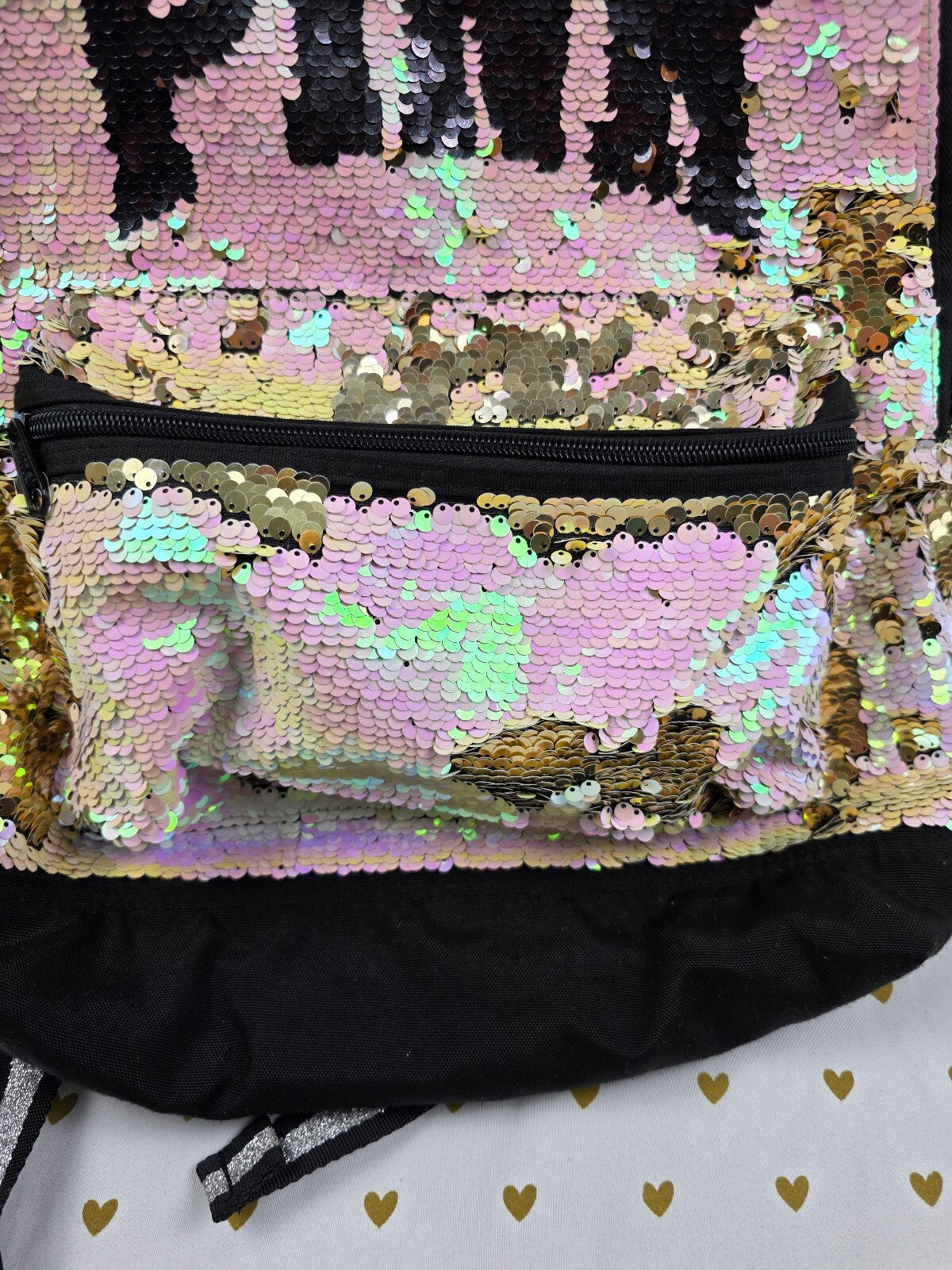 Victoria's Secret PINK Flip Sequin Backpack Gold Pink LOVE PINK Book Bag